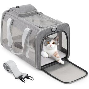 Portable Pet Travel Carrier, Oxford Fabric & Mesh Material, Multi-Function Design with Shoulder Strap, Breathable Pet Carrier Bag for Cats and Small Dogs Suitable for Pets Up to 20 lbs (Gray)