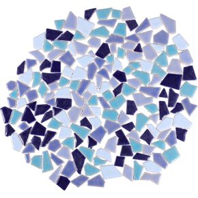 200g Colorful Ceramic Mosaic Tiles for DIY Crafts, Irregular Shapes for Home Decor, Art Projects, Blue, 0.78x0.15x0.15 Inch