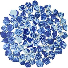 1.1 lbs Blue and White Irregular Porcelain Mosaic Tiles, DIY Handmade, Bathroom, Living Room, Kitchen Backsplash, Outdoor (02, Medium)