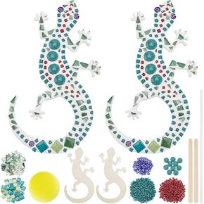 WEBEEDY 2 Sets Glass Mosaic Tiles Kit Gecko Mosaic Craft Kit Creativity Lizard Animal Mosaic Hanging Art Set with Instruction DIY Mosaic Coaster Kit for Adults Beginners Make Your Own Mosaic Craft