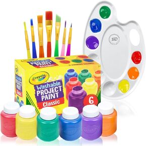 Kids Painting Set, Washable Paint for Kids 6 Colors, 7 Paintbrushes, Paint Palette, Non Toxic Tempera Paints 2 oz Each, Paints for Toddlers Art, Crafts