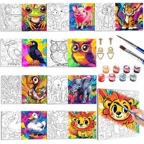 Yomiie 9 Pcs Animals-Themed Pre-Drawn Stretched Canvas Painting Kit for Adults & Beginners – Pre Printed Canvas Acrylic Easy Outline Canvas, Sip and Paint Set, 8x8 inch DIY Canvas