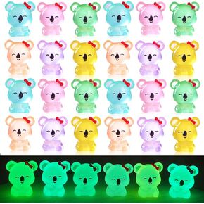HOMICO 24PCS Mini Resin Koala Figurines Glow in The Dark Tiny Resin Animals Cute Mini Koala for Home Garden Dollhouse Cake Toppers Birthday Party Favors