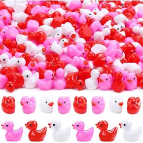150pcs Valentines Mini Resin Ducks, Valentine's Day Small Little Resin Ducks Bulk to Hide Tiny Miniature Ducks Figures for Dollhouse Micro Garden Landscape Decoration Craft Party Favors Toys