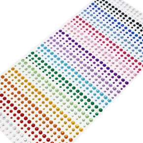 1800 Pieces 3mm 4mm 5mm Multicolor Bling Rhinestone Sticker 2 Sheets Gem Diamond Self Adhesive