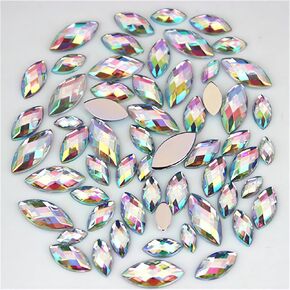 1000Pcs Crystal AB Horse Eye Rhinestones Glitter Gems Flatback Acrylic Gemstones Jewels Crafts DIY for Making Clothes Dress Shoes Bag Wedding Accessories(01 White AB)