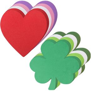 MixTeach 72 Pcs Valentine's Day Foam Hearts St. Patrick's Day Foam Shamrock Cutouts 6Inch Foam Heart Clover Shapes Crafts for Holiday Classroom Bulletin Board Decor School DIY Craft Projects