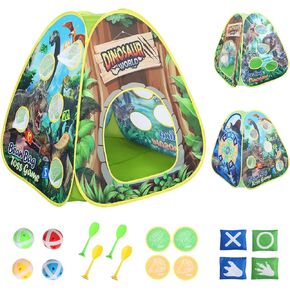 Kids Dinosaur Play Tent Indoor: Boys & Girls Playhouse pop up tents oundoor ourdoor - 4in1 dinosaur tent with Velcro Dart Board & Bean Bag This Games