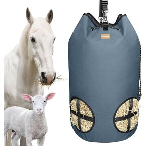 Hay Bags for Horses, Large Capacity Slow Feeder with Adjustable Top Opening, 4 Holes for Sheep, Goats, Donkeys