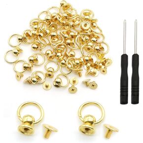 120 Pcs Screwback Round Head Rivet with Pull Ring Studs DIY Leather Craft Rivets Studs, for Purse Wallet Phone Case Handbag Decoration Bag with Mini Screwdriver (Gold)