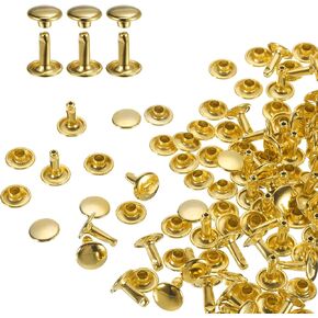 HARFINGTON 60 Sets Double Cap Leather Rivets, 12x12mm Round Cap Tubular Metal Studs Leather Crafting Rivets for Fabric Belt Pet Collar Boot Bag Repair and Decoration, Silver