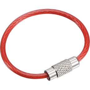 uxcell Wire Keychain 90mm Length Key Ring Loop Cable for Handbag Lanyard Zipper, PVC Coated Stainless Steel, Red, Pack of 4