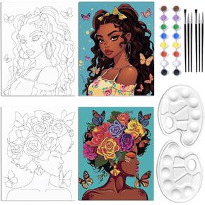 WEBEEDY 2 Pack Canvas Painting Pre Drawn Canvas Painting Kit 8x10 Inch Pre Printed Canvas for Adults Painting Party Supplies to Paint ChicArt Set for Beginner Gift Decoration Favor