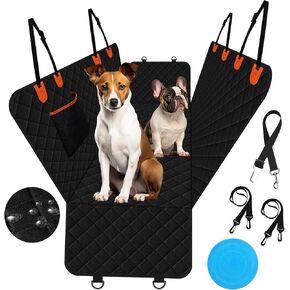 4-in-1 Premium Pet Dog Car Hammock Seat Cover - Waterproof Scratch-Proof Back Seat Protector Universal Fit for Cars/SUVs/Trucks with Non-Slip Base & Safety Zippers (54"x58", Free Frisbee)