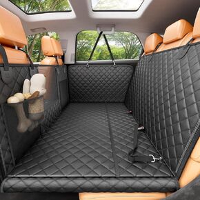 REEVAA Dog Truck Seat Cover for Back Seat, Hard Bottom Dog Hammock for Car, Pet Bed Extender for 2-4 Large/Medium Dogs, Waterproof Seat Protector, Universal XL Size Fits for Truck/SUV, Black+Orange