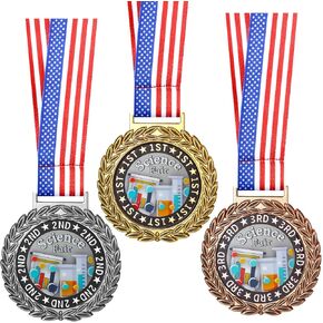 Tondiamo 3 Pcs Science Fair Project Award Medals 2.75" Gold Silver Bronze Science 1st 2nd 3rd Place Medals with Neck Ribbon for Education Scholastic Science Project Academic Trophy Award Prize Gift