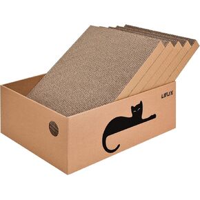 Cardboard Cat Scratcher with Box, 5PCS Reversible Cat Scratch Pads in Large Cat Scratcher Box, Cat Scratcher Lounge for Indoor Cats to Rest and Play, 16.5" ｘ12.6 ｘ5.9