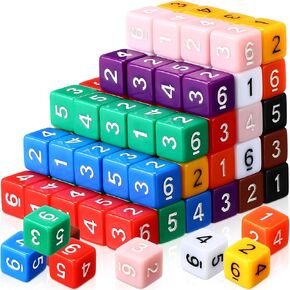 Poen 100 Pieces 16mm Number Dice Set, 6 Sided Standard Opaque Colored Dices with Numbers for Classroom Teaching, Table Games, Parties(Solid Color)