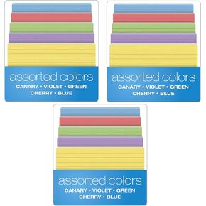 Oxford Ruled Color Index Cards, 4" x 6", Assorted Colors, 100 Per Pack (34610), 3 PACK