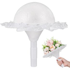 COHEALI 1 Set Foam Bouquet Holder Foam Floral Handle Lace Wedding Bridal Bouquet Stand Prop DIY Floral Handle Bouquet Holders for Wedding, 23.00X23.00X22.00CM, White, EU11266Q403LT7RD
