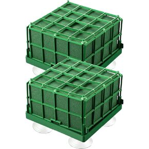 Xiaokeis 2 Floral Foam Cage with Suction Cups for Flower Arrangements, Square Floral Foam Cage Flower Holder for Fresh Flower Arrangement and Wedding Car Decorations(Green)