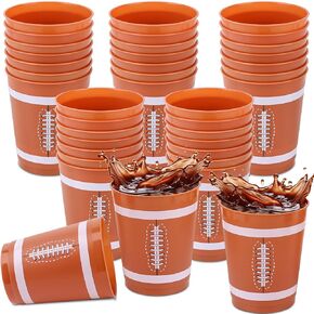 24 Pcs Football Plastic Cups, 12Oz Bulk Reusable Plastic Football Tumblers Drinking Cups for Kids Football Sports Game Day Holiday Birthday Tailgate Party Event Supplies