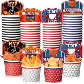 Dandat 96 قطعة كرة السلة Hoop Snack Cups لكرة السلة لوازم الحفلات التي يمكن التخلص منها معالجة أكواب الورق الورقية لطيفة الأوعية الآيس كريم لزخارف الحفلات عيد ميلاد