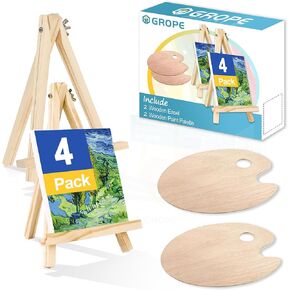 GROPE 2 Pack 11.8 بوصة الحامل الخشبي و 2 حزمة لوحات طلاء خشبية مجموعة ، سطح المكتب Easel للطلاء ، الفن ، الحرف ، ثلاثي القوائم ، حامل صورة صورة محمولة القماش (4 حزمة)