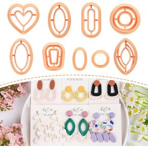Puocaon Dangle Polymer Clay Cutters - 9 Pcs Clay Cutters for Polymer Clay Jewelry, Drop Dangle Polymer Clay Earring Cutters, 3D Clay Cutters for Earrings, Oval Heart Polymer Clay Jewelry Cutters