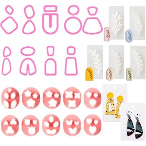 33 Shape Clay Cutters for Polymer Clay Jewelry Making, Include 5 Mini Flower Polymer Clay Cutter 10 Leaf Clay Earring Cutter 18 Geometric Shape Clay Cutter, for Clay Earrings Jewelry Making