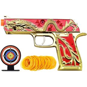 Golden Dragon Rubber Band Gun Gun Toy Classic Design Loversable تخزين قابل للطي يأتي مع شريط مطاطي وهدف (أسود)