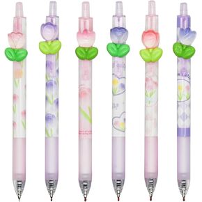 1 pack of 6 pens, push neutral pens, tulip cartoon cute sticker design pens, high appearance signature pens, suitable for student office use