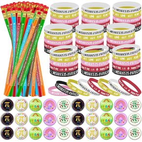 150 Pcs Pi Day Gifts Pi Day Prizes Include 50 Pi Day Pencils 50 Educational Pi Day Pins 50 Pi Math Wristbands Funny Pi Day Accessories for Student Teacher Homecoming Classroom Party Favors in Kuwait