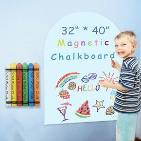 40" x 32" Magnetic Chalkboard Arch Contact Paper for Wall,Peel and Stick Self Adhesive Blackboard Wall Decal Roll with 6 Chalk for Home School,Blue,80100BU,US