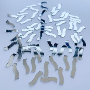 Set of 100 Pieces Glass Mirrors, Wavy Shape Mirror Pieces, Mirror Embroidery, Mosaic Art Supplies (Silver)