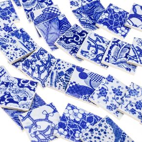 36 Pcs Ceramic Mosaic Tiles Celadon Small Square Tiles Blue and White Porcelain DIY Wall Bath Shower Floor Tile Garden Picture Frames - 1 Full Sheet
