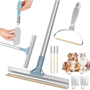 Pet Hair Remover (4 Pack) Carpet Rake for Pet Hair Removal Reusable Dog Cat Fur Remover Tools Lint Remover Long Handled Adjustable Carpet Scraper Brush for Rugs, Couch, Stairs, Sofa, Grey