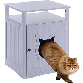 Nightstand Pet House, Litter Box Furniture Indoor Pet Crate, Litter Box Enclosure, Cat Washroom (Grey)