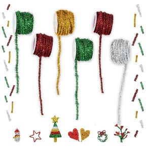 Gift Boutique - Christmas Pipe Cleaner Coil Set of 6 Coils 36 Feet Long Each Roll Xmas Chenille Stems for Kids DIY Projects Crafts Supplies Metallic Red Green Silver & Gold Colors Total 216 Feet