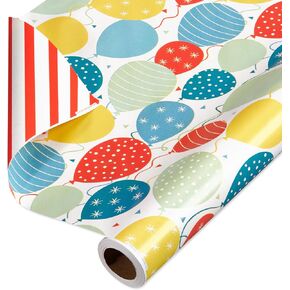 American Greetings 175 sq. ft. Reversible Wrapping Paper for Birthdays and All Occasions, Birthday Balloons (1 Roll, 30 in x 70 ft.)
