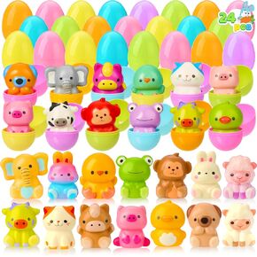 Joyin 24 PCS Easter Prected Eggs with Animals Squishy Doys ، Toy Squeeze Toy for Easter Egg Hunt ، Kids Party Favors ، Stuffers Stuffers ، Filling Treats ، Goodie Bag Fillers ، Supplies Supplies