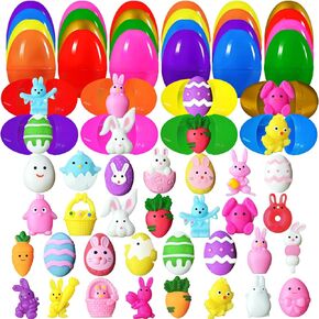 30PCS Pre Filled Easter Eggs with Easter Mochi Squishy Toys, pre Stuffed Easter Eggs with Easter Squishies for Kids, Toddlers, Gifts, Eggs Hunt Games, Easter Basket Stuffers, Classroom Prizes