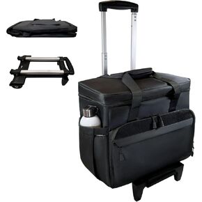 Rolling Teacher Tote Bag with wheels and Laptop Compartment, Wheeled Teacher Bag for Teaching, Detachable Trolley, Office, Craft, Black