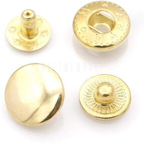 CRAFTMEMORE 50 Sets Gold Plating Snap Buttons S-Spring Socket Popper Fasteners for Jacket Bag Closures #831 VT8 (15mm (0.59"))