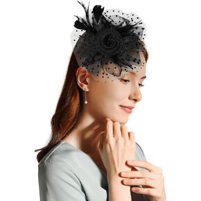 CURASA Fascinators Hats for Women Tea Party Accessories Kentucky Derby hats White Mesh Flower Pearl Feathers Clip Cocktail Ribbons Fancy Headpiece 20s Vintage Headwear Wedding Party Church Girls