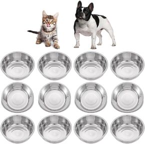 12 PCS Stainless Steel Cat Bowls, 5.5 Inch Metal Cat Bowls, Replacement Elevated Food Water Bowls for Indoor Kitten, Whisker Fatigue Relief Shallow Food Metal Dish for Stray Cats