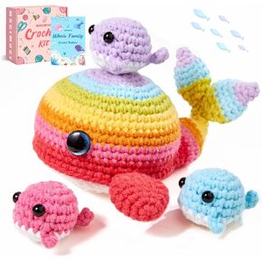 Magimuse Whale Crochet Kit للمبتدئين ، مجموعات بداية الكروشيه للبالغين Amigurumi Craft Knitting Crochet Animals Wets W step-by-step video ، عائلة الحوت (40 ٪+ خيوط)
