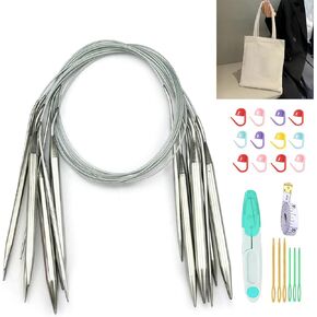 Mdoker Circular Knitting Needles Set with Tote Bag 32-inch Long Knitting Needles Round Needles,Metal Knitting Needles for Beginners,Scarves Blankets