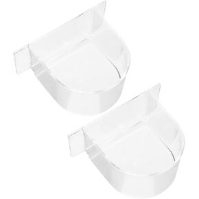2Pcs Thick Semicircle Bird Food Bowl Transparent Bird Feeder for Cage Parrot Feeding Box Bird Cage Food Container Durable Bird Feeding Dish