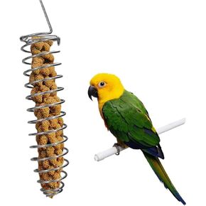 Bird Foraging Toy Feeder Parrot Treat Fruit Vegetable Seed Holder Feeder Food Basket Tool Stainless Steel Cage Accessories for African Grey Conure Parrots Cockatoo Parakeet Cockatiel